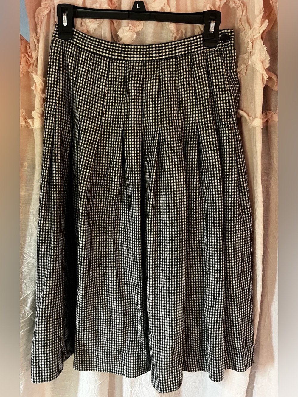 Vintage Susan Bristol black and white gingham pleated midi skirt